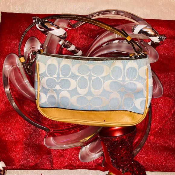 Coach Handbags - Coach signature small bag or wristlet blue & beige